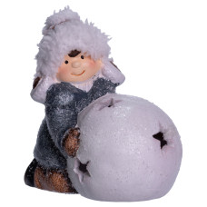 Новогодняя фигурка с подсветкой Мальчик со снежным шаром фарфоровая 11*7*12 см