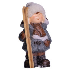 Новогодняя фигурка Мальчик с лыжами фарфоровая 12*11*23 см