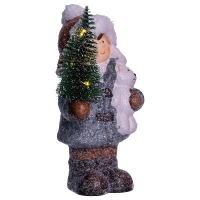 Новогодняя фигурка с подсветкой Мальчик с елочкой 10*9*18 см