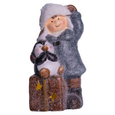 Новогодняя фигурка с подсветкой Мальчик с пингвином 9*10*19 см