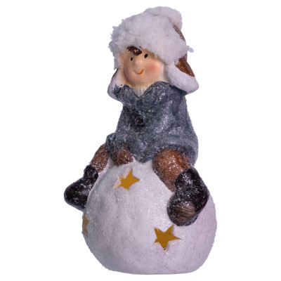Новогодняя фигурка с подсветкой Мальчик на снежном шаре 9,5*8*16 см