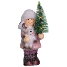 Новогодняя фигурка с подсветкой Девочка с елкой и игрушкой фарфоровая 7*7*20 см