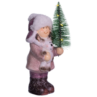 Новорічна фігурка з підсвіткою Дівчинка з ялинкою та іграшкою порцелянова 7*7*20 см Новорічна фігурка з підсвіткою Дівчинка з ялинкою та іграшкою порцелянова 7*7*20 см