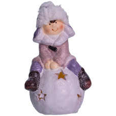 Новогодняя фигурка с подсветкой Мальчик на снежном шаре фарфоровая 8*7*16 см
