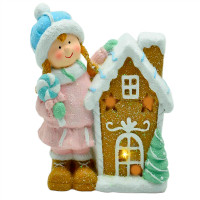 Новогодняя фигурка с подсветкой Малышка с пряничным домиком 15*8*16 см