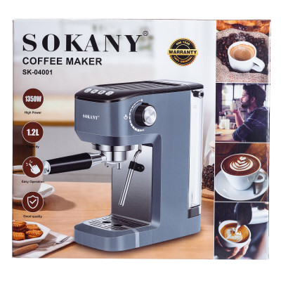 Кофеварка рожковая SOKANY SK-04001 со вспенивателем молока 1350 Вт Кофеварка рожковая SOKANY SK-04001 со вспенивателем молока 1350 Вт