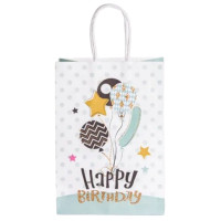 Подарочный пакет Happy Birthday 15*8*21 см 12 штук в упаковке, мятный