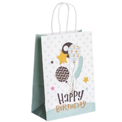 Подарочный пакет Happy Birthday 15*8*21 см 12 штук в упаковке, мятный