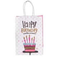 Подарунковий пакет Happy Birthday 15*8*21 см 12 штук в упаковці, рожевий з білим