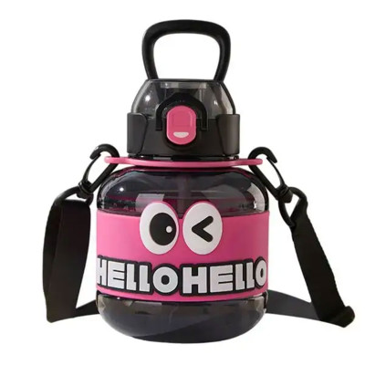 Детская бутылка для воды HELLO-HELLO 680 мл с ремешком, черный