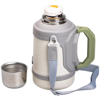 Термос для туризму Vacuum Cup 1,5 л з фліп кришкою та складаними ручками, сірий Термос для туризму Vacuum Cup 1,5 л з фліп кришкою та складаними ручками, сірий