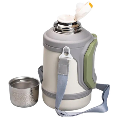 Термос для туризму Vacuum Cup 1,5 л з фліп кришкою та складаними ручками, сірий Термос для туризму Vacuum Cup 1,5 л з фліп кришкою та складаними ручками, сірий