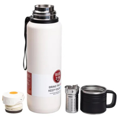 Термос High Bottle 1 л с заварником и флип крышкой, белый