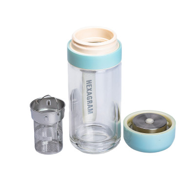 Термос стеклянный Hexagram 240 мл с двойными стенками и заварником, бирюзовый Термос стеклянный Hexagram 240 мл с двойными стенками и заварником, бирюзовый