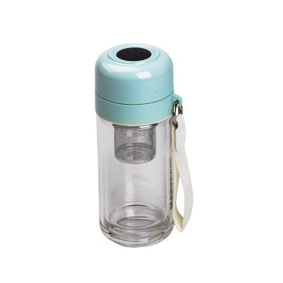 Термос стеклянный Hexagram 240 мл с двойными стенками и заварником, бирюзовый