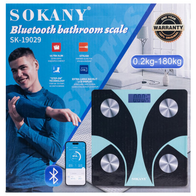Фитнес-весы Sokany SK-19029B с поддержкой Bluetooth из закаленного стекла, черный