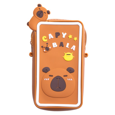 Сумочка-футляр для телефона Капибара силиконовая на молнии 17*10*3 см, коричневый