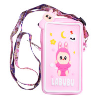 Сумочка-футляр для телефону Лабубу силіконова на блискавці 17*10*3 см, рожевий