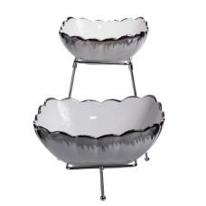 Фруктовница фарфоровая на 2 яруса 27*21*25 см на металлической подставке