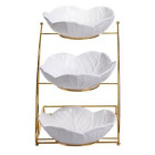 Фруктовница фарфоровая на 3 яруса 36*22*33 см на золотистой подставке