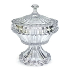 Конфетница на ножке из толстого стекла 17 см с крышкой