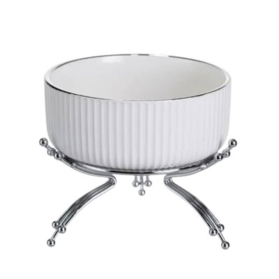 Салатниця порцелянова на металевій підставці 16 см, сріблястий