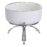 Салатниця порцелянова на металевій підставці 16 см, сріблястий