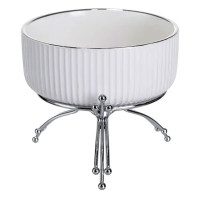 Салатниця порцелянова на металевій підставці 16 см, сріблястий