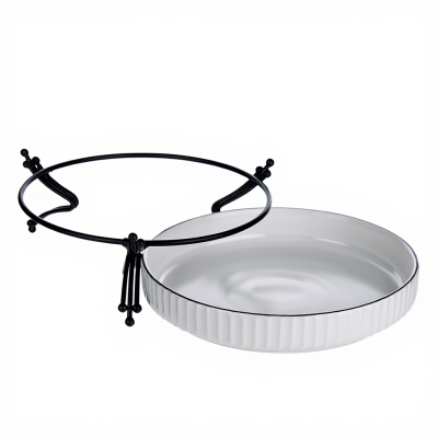 Фруктовниця порцелянова на металевій підставці 22.5 см, чорний