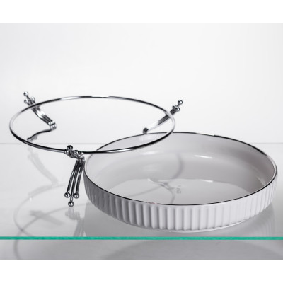 Фруктовница фарфоровая на металлической подставке 25 см, серебристый