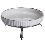 Фруктовница фарфоровая на металлической подставке 25 см, серебристый