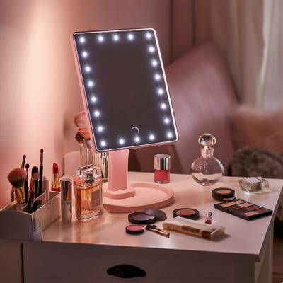 Косметическое зеркало с LED-подсветкой 22 светодиода, розовый