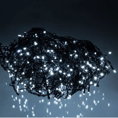 Гірлянда Бахрома вулична 600 LED 36 м від мережі чорна нитка, білий