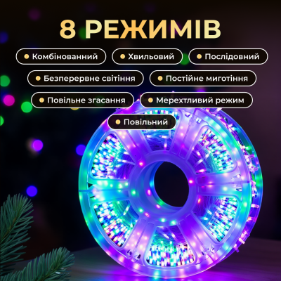 Гирлянда-нить Роса Хвойная лапа 3000 LED 100 метров белая нить, мультиколор