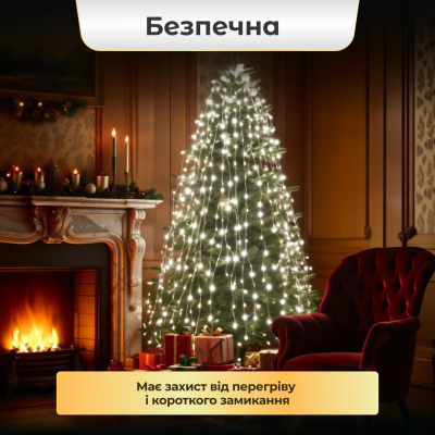 Гирлянда Конский хвост 600 LED 20 нитей длина 3 метра, белый