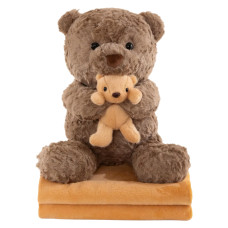 Игрушка-подушка Медведь с малышом и пледом 110×140 см, коричневый