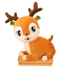 Подушка-игрушка 3в1 Бемби с пледом, коричневый