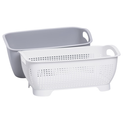 Корзина для мытья овощей и фруктов пластиковая 32*23*13 см, серый Корзина для мытья овощей и фруктов пластиковая 32*23*13 см, серый