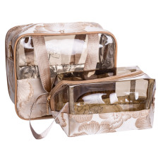Набор косметичек прозрачных 2 штуки 22*11*18/17*10*11 см водонепроницаемые, бежевый