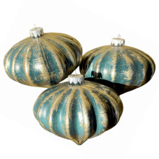 Набор елочных игрушек Зефир 3 штуки по 12 см с золотой поталью, изумруд