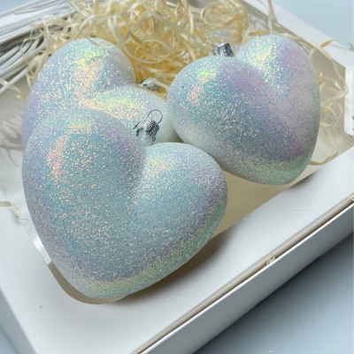 Набор новогодних украшений на елку Сердце 4 штуки 10 см глянец 4*9*10 см, белый Набор новогодних украшений на елку Сердце 4 штуки 10 см глянец 4*9*10 см, белый