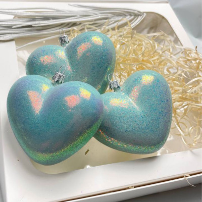 Набір новорічних прикрас на ялинку Серце 4 штуки 10 см глянець 4*9*10 см, атлантік