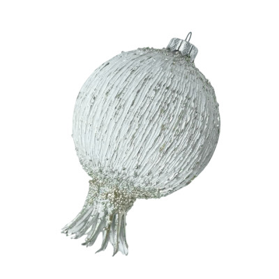 Ялинкова іграшка Гранат 8 см із золотою поталлю, білий