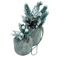 Новорічна підвіска з мішковини "Чобіток" 7*11*12 см