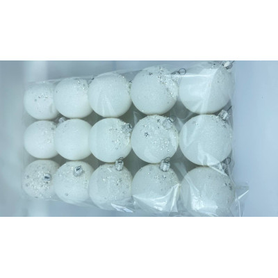 Набор новогодних шаров на елку 15 штук 6 см блеск, белый