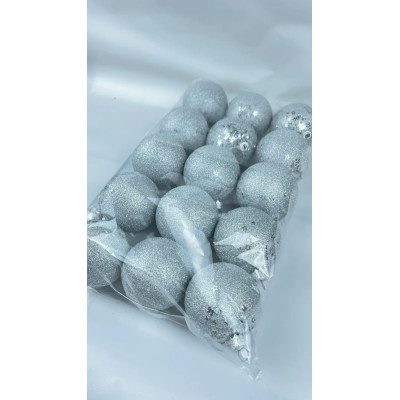 Набор новогодних шаров на елку 15 штук 6 см блеск, серебряный Набор новогодних шаров на елку 15 штук 6 см блеск, серебряный