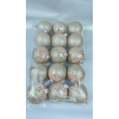 Набір новорічних куль на ялинку 15 штук 6 см блиск, шампань