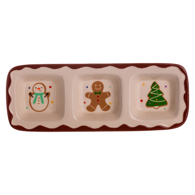 Менажница фарфоровая Merry Christmas на 3 секции прямоугольная 30*11*2.5 см