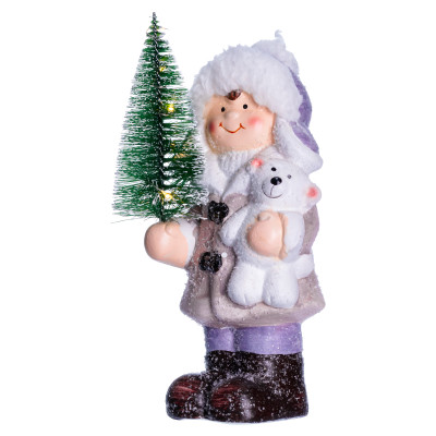 Новорічна фігурка з підсвіткою Дівчинка з ялинкою порцелянова 9*6*18 см Новорічна фігурка з підсвіткою Дівчинка з ялинкою порцелянова 9*6*18 см