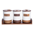 Набір банок для сипучих продуктів 3 штуки по 800 мл на бамбуковій підставці, бежевий